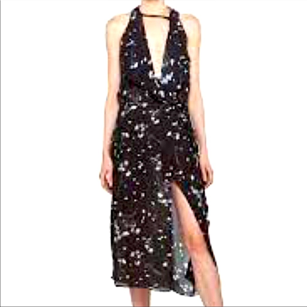 A.L.C Silk ruffle v-neck midi dress